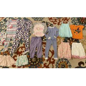 13 Piece Toddler Girls Size 2T Clothing Mixed Lot Pajamas Swim Shorts Rompers